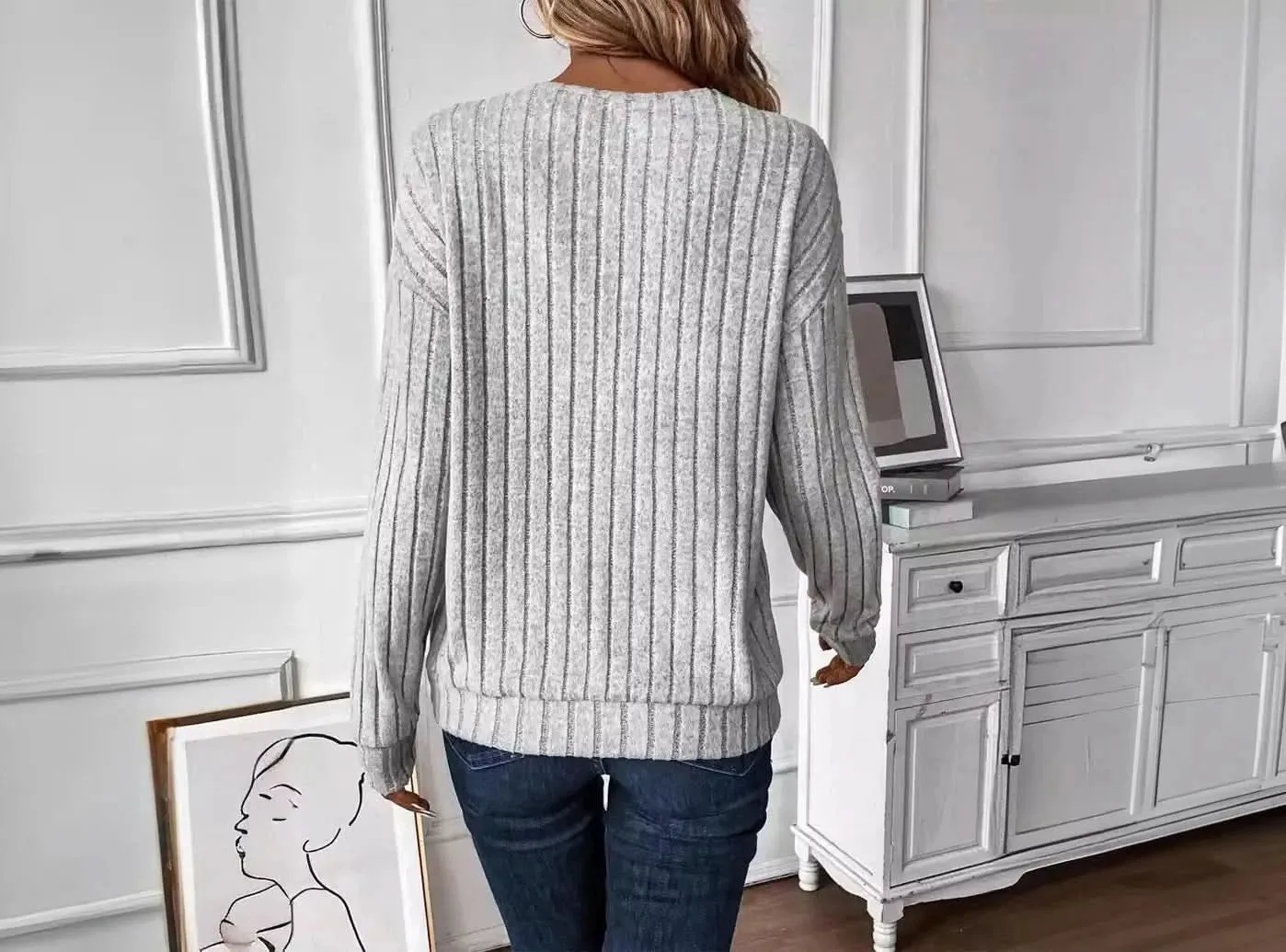 FitVille Women's V-Neck Knit Long-Sleeve Casual Top
