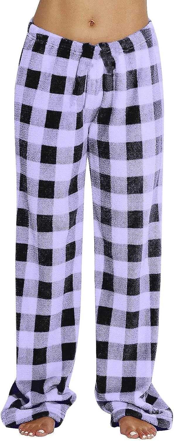 Flannel Pajama Pants Women Soft Cute Buffalo Plaid Pajama Pants Comfy Casual Elastic Waist Wide Leg Sleep Pants