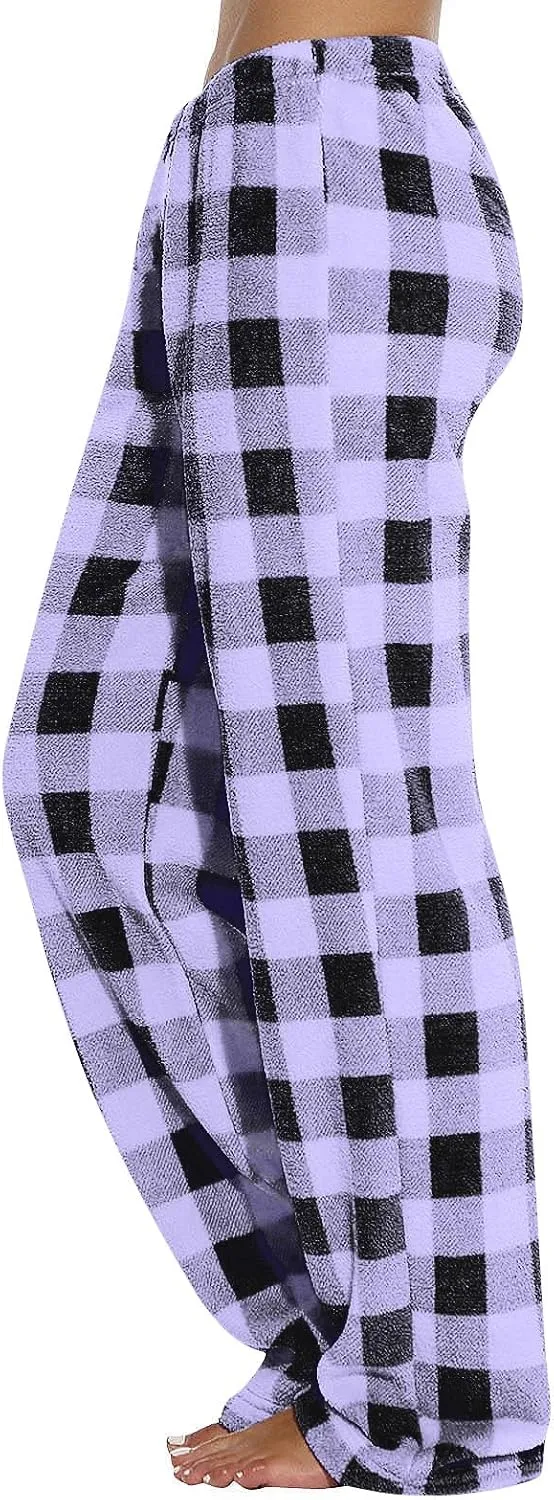 Flannel Pajama Pants Women Soft Cute Buffalo Plaid Pajama Pants Comfy Casual Elastic Waist Wide Leg Sleep Pants