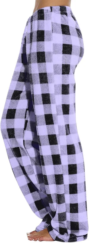 Flannel Pajama Pants Women Soft Cute Buffalo Plaid Pajama Pants Comfy Casual Elastic Waist Wide Leg Sleep Pants