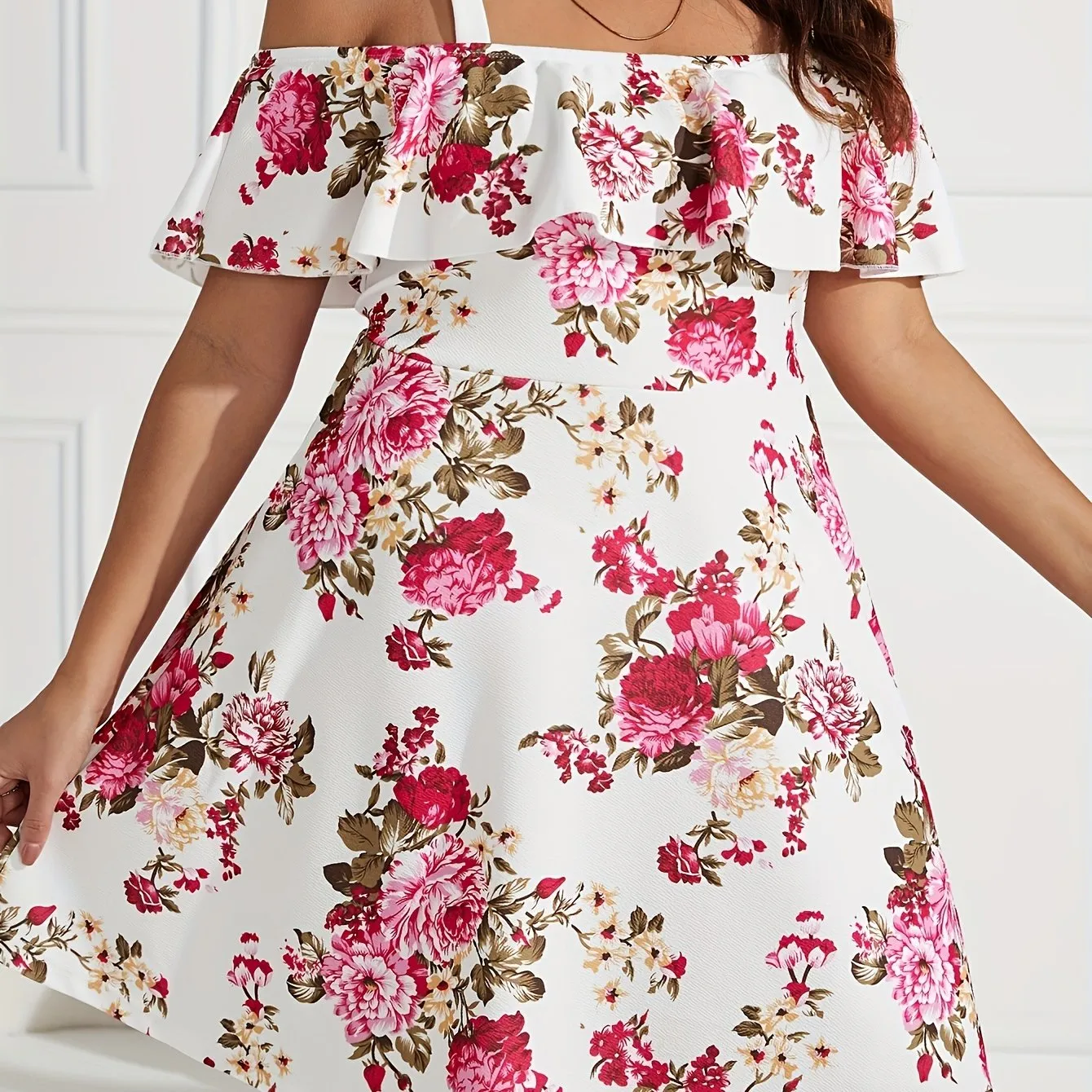 Floral Breeze Ruffle Trim Mini Dress