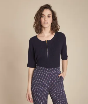 FORBO ROUND-NECK ZIPPED SWEATER