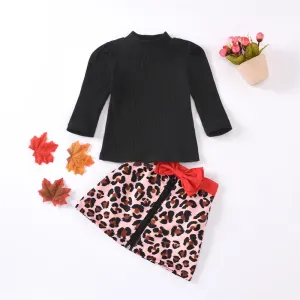 Girls Solid Long Sleeve Sweaters & Leopard Bow Skirt Girl Wholesale