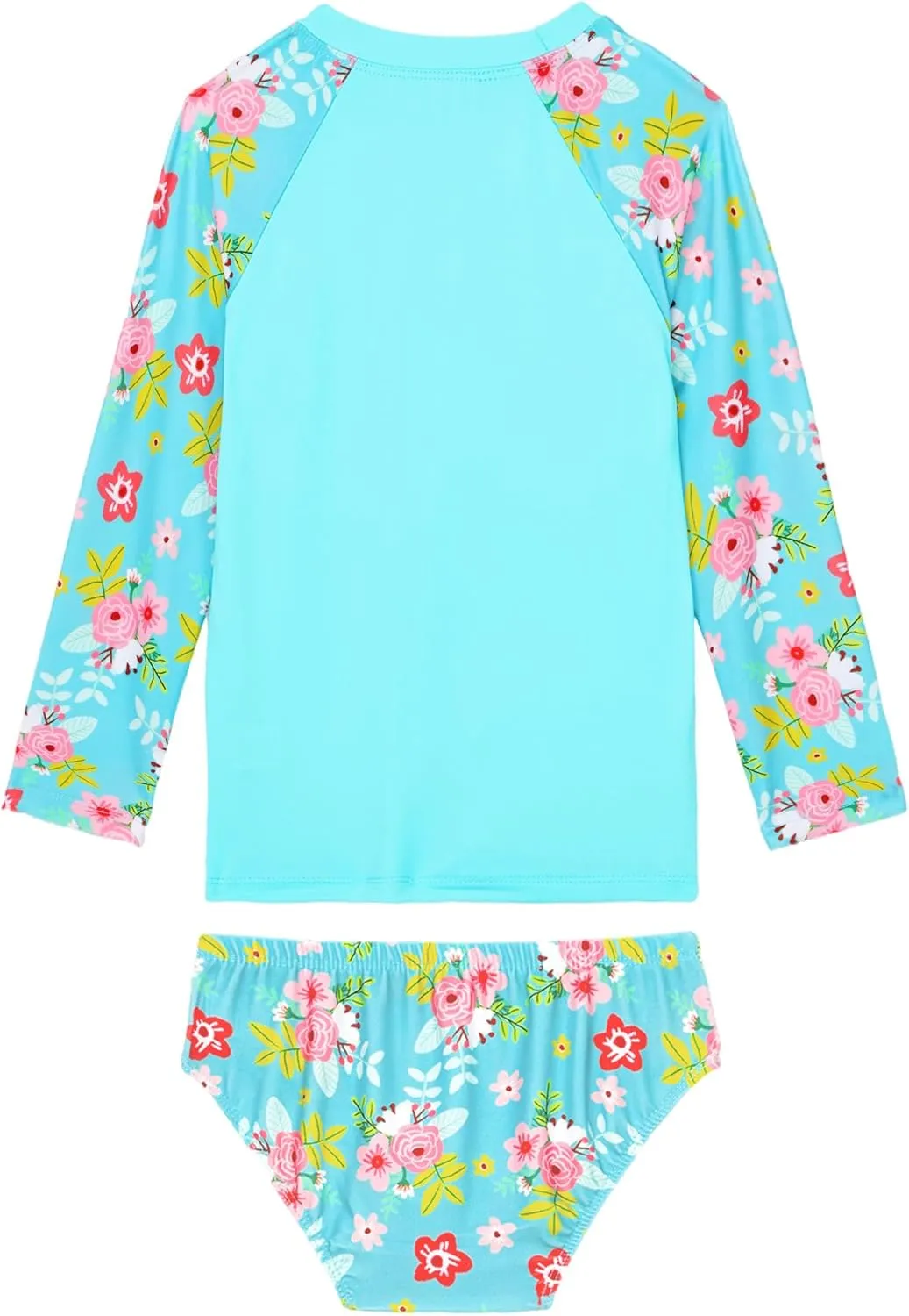 Girls Swimsuit Long Sleeve Rush Guard Bathing Suit Swimwear with Bikini Bottom Sun Protection