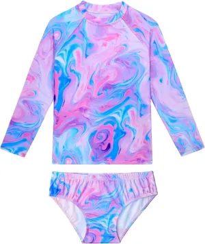Girls Swimsuit Long Sleeve Rush Guard Bathing Suit Swimwear with Bikini Bottom Sun Protection