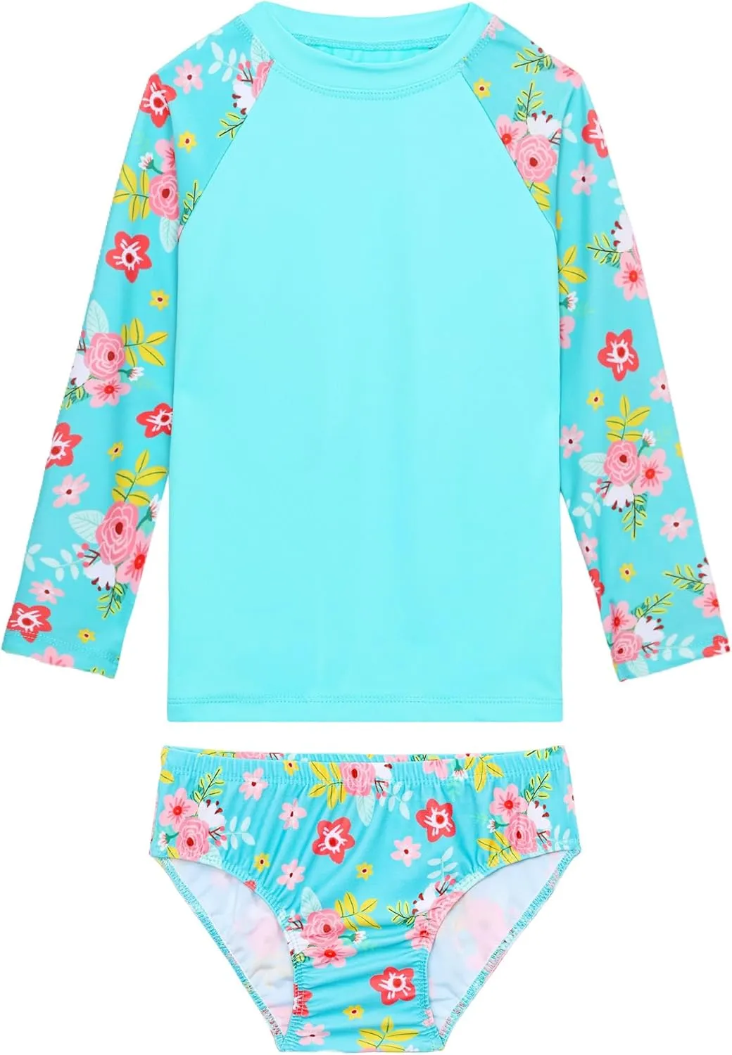 Girls Swimsuit Long Sleeve Rush Guard Bathing Suit Swimwear with Bikini Bottom Sun Protection