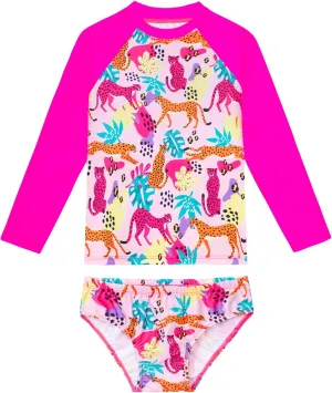 Girls Swimsuit Long Sleeve Rush Guard Bathing Suit Swimwear with Bikini Bottom Sun Protection