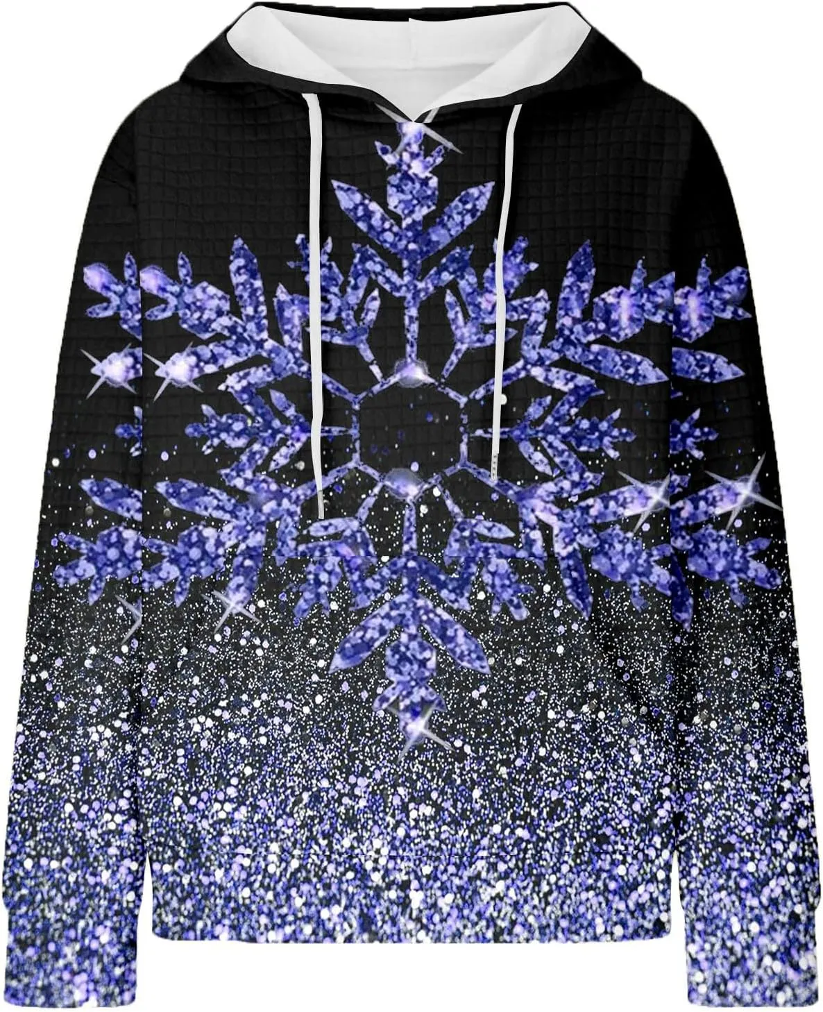 Glitter Snowflake Hoodie for Women Sparkly Pullover Oversized Winter Graphic Hooded Sweatshirt Casual Zip Up Top
