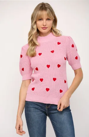 Heart Embellished SS Sweater