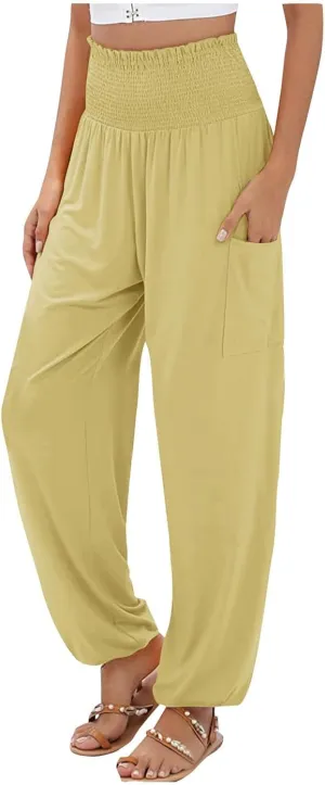 High Waisted Work Pants for Women Winter Baggy Vacation Slacks with Pockets Fleece Lined Flare Leggings