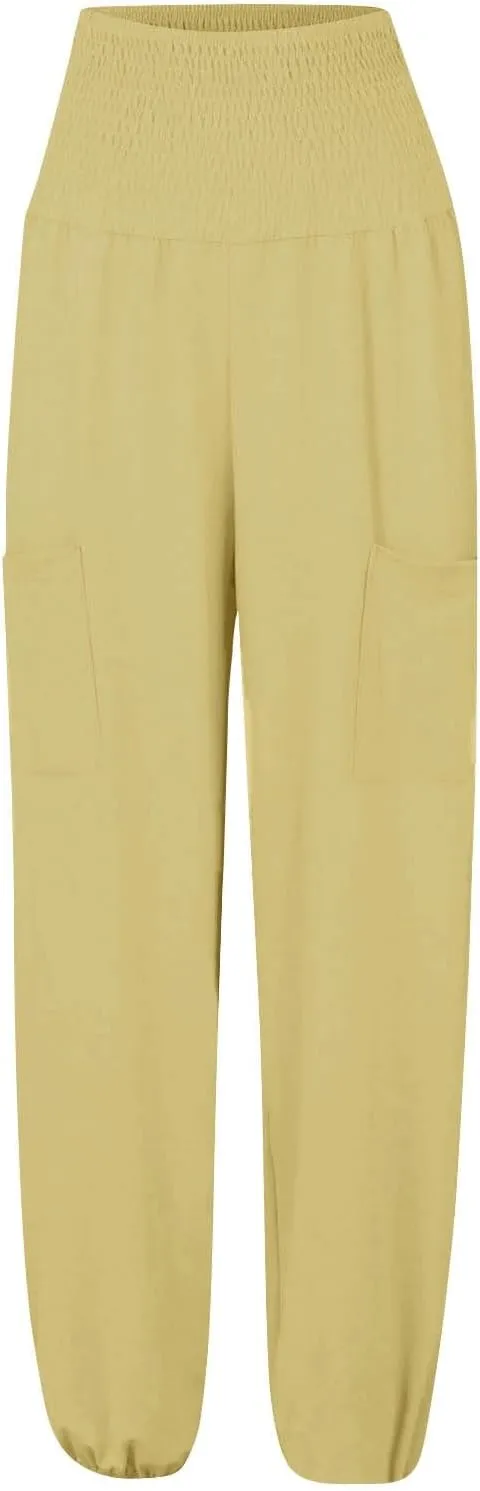 High Waisted Work Pants for Women Winter Baggy Vacation Slacks with Pockets Fleece Lined Flare Leggings