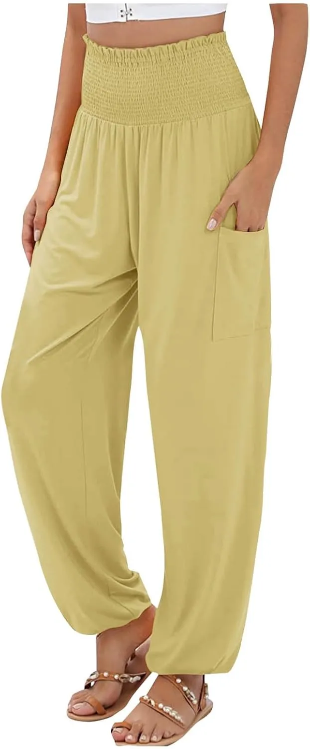 High Waisted Work Pants for Women Winter Baggy Vacation Slacks with Pockets Fleece Lined Flare Leggings