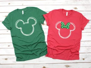 Holiday Scribble Minnie and Mickey Shirts - Disney Couples - Matching Shirts - Red and Green - Christmas