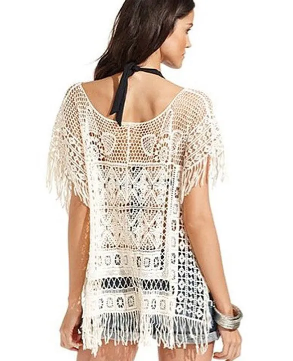 Hollow Out Crochet Knit Loose Tassels Top Blouse