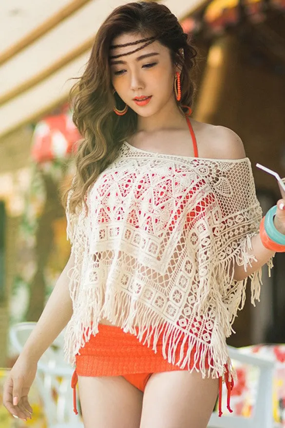 Hollow Out Crochet Knit Loose Tassels Top Blouse