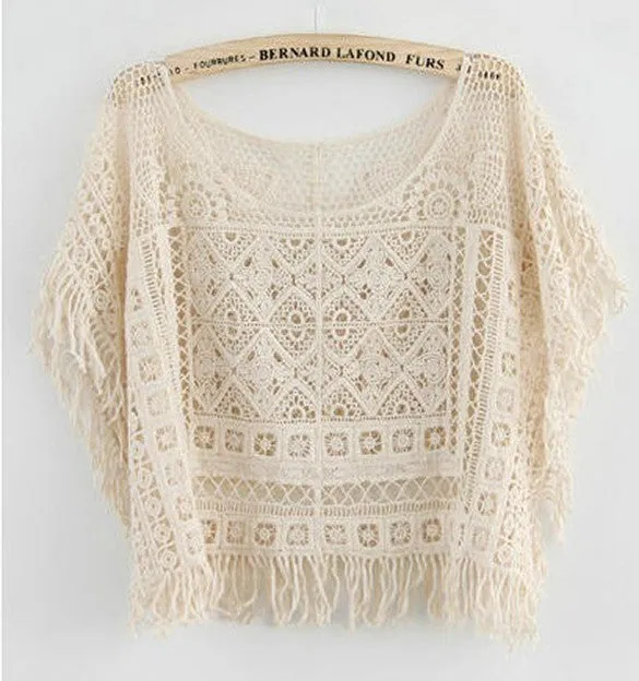 Hollow Out Crochet Knit Loose Tassels Top Blouse