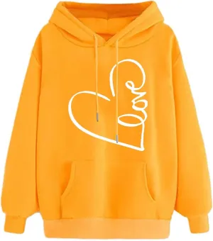 Hoodie for Women 2024 Fall Fashion Heart Print Long Sleeve Casual Loose Fit Tops Teen Girls Oversized Sweatshirts
