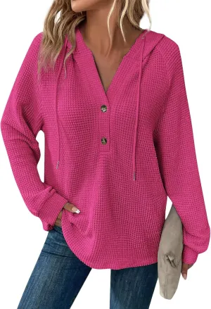 Hoodies For Women, Trendy V Neck Drawstring Long Sleeve Sweatshirts With Hood Comfy Streetwear Fall Pullover Tops