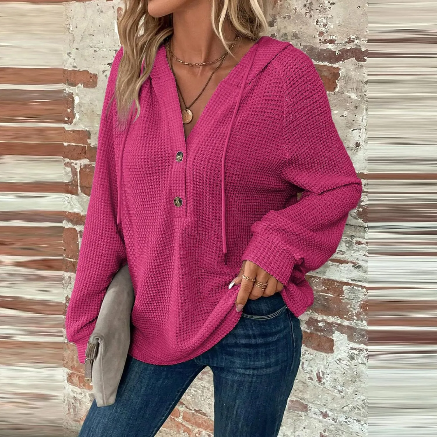 Hoodies For Women, Trendy V Neck Drawstring Long Sleeve Sweatshirts With Hood Comfy Streetwear Fall Pullover Tops