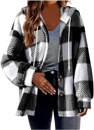 Hvyesh Teddy Bear Flannel Jacket Women Winter Clothes Hoodies, Oversized Fuzzy Fleece Sherpa Shacket Jackets for Women