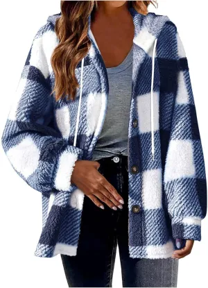 Hvyesh Teddy Bear Flannel Jacket Women Winter Clothes Hoodies, Oversized Fuzzy Fleece Sherpa Shacket Jackets for Women