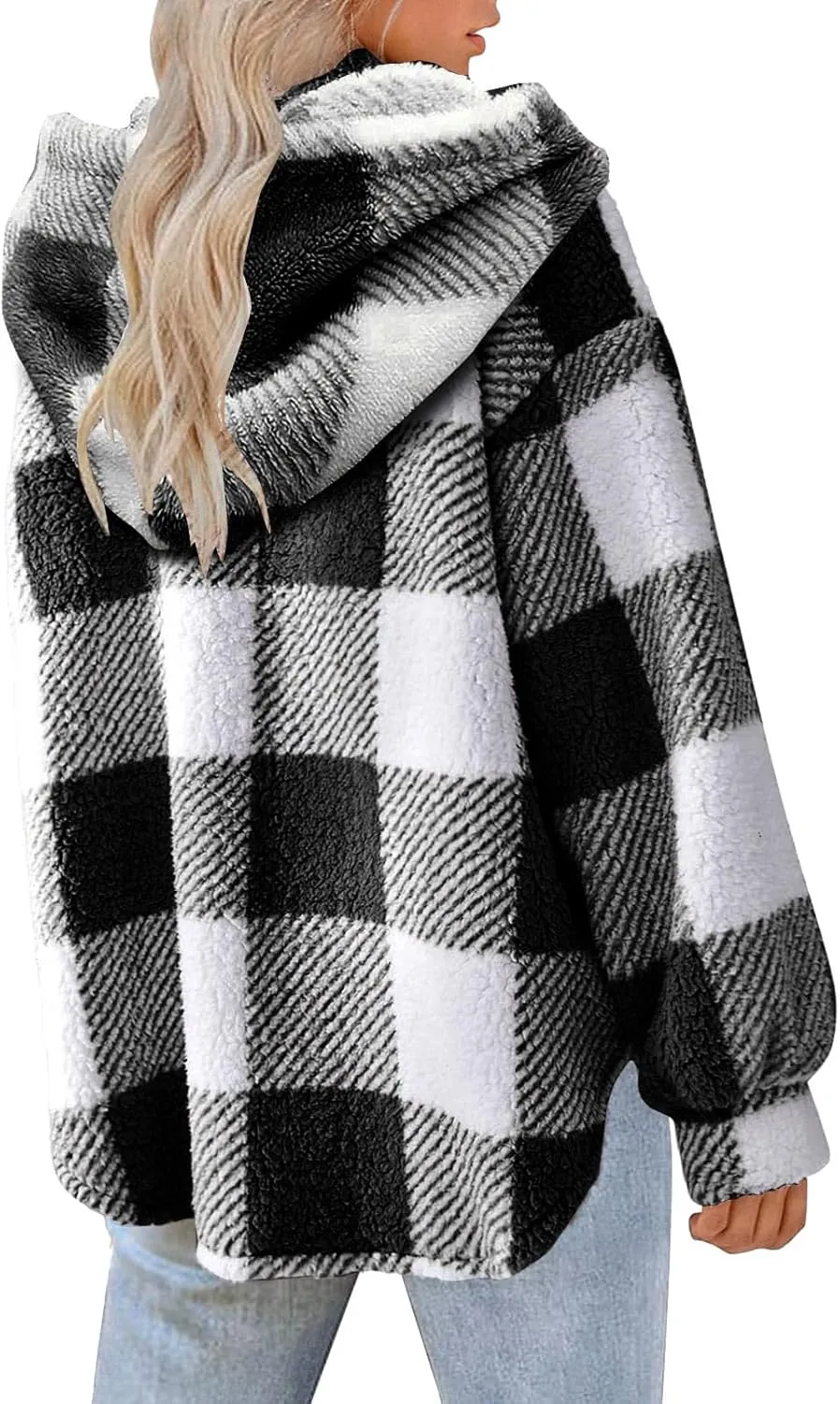 Hvyesh Teddy Bear Flannel Jacket Women Winter Clothes Hoodies, Oversized Fuzzy Fleece Sherpa Shacket Jackets for Women