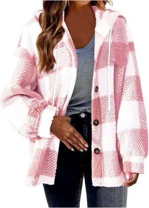 Hvyesh Teddy Bear Flannel Jacket Women Winter Clothes Hoodies, Oversized Fuzzy Fleece Sherpa Shacket Jackets for Women