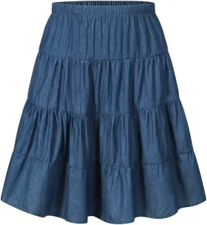 J.E Sterguard Skirts for Girls Stretch Waist A-Line Big Swing Middle Length Multilevel Pleated Skirt Girls Skirts Size 4-16