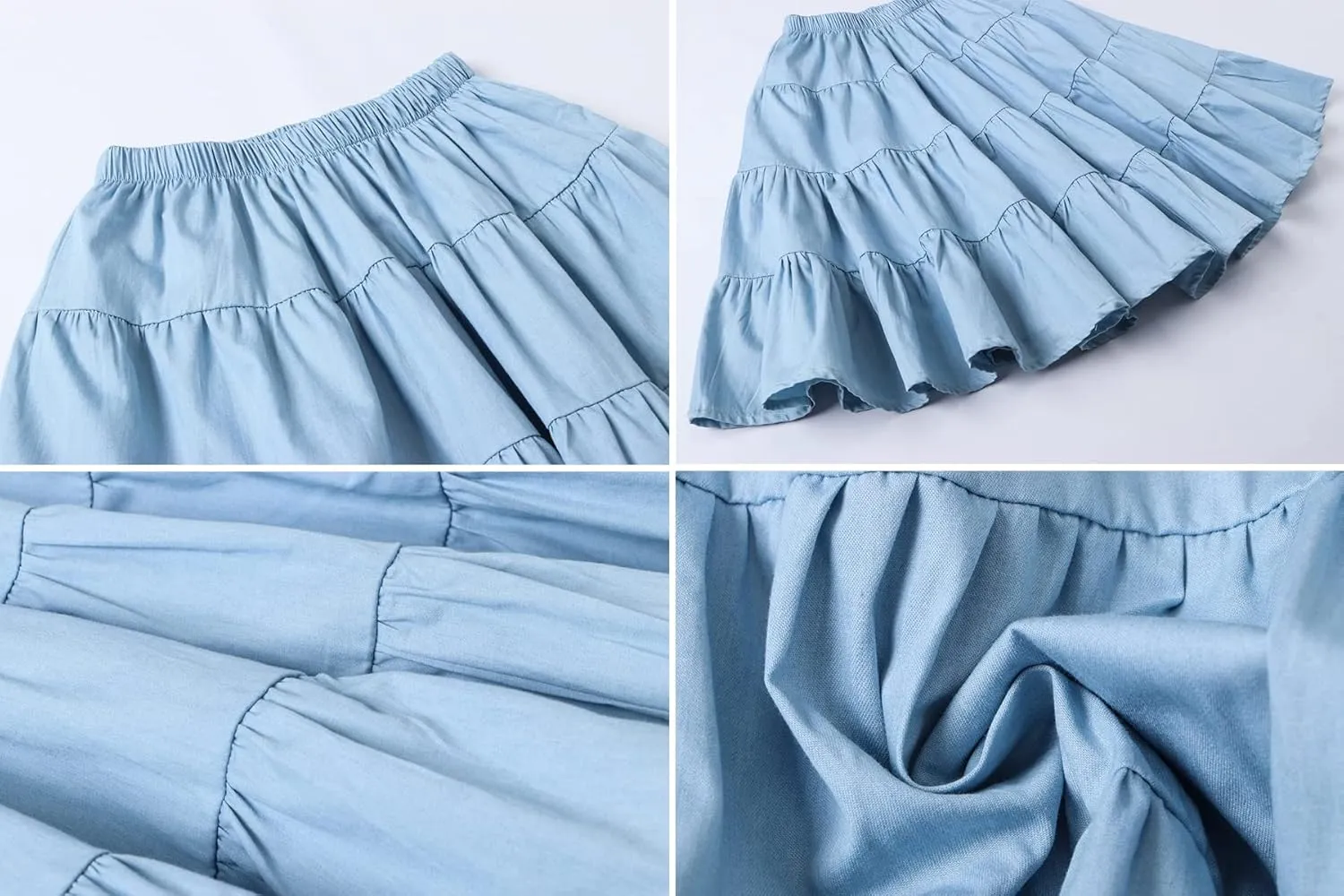 J.E Sterguard Skirts for Girls Stretch Waist A-Line Big Swing Middle Length Multilevel Pleated Skirt Girls Skirts Size 4-16