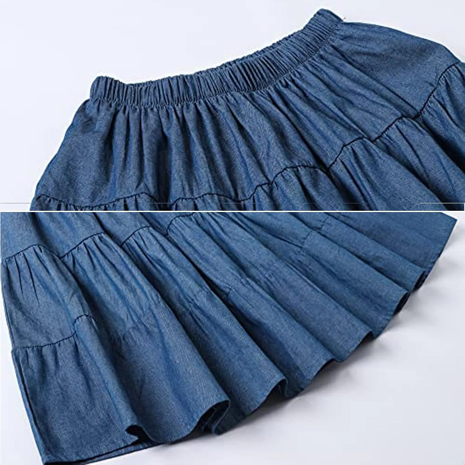 J.E Sterguard Skirts for Girls Stretch Waist A-Line Big Swing Middle Length Multilevel Pleated Skirt Girls Skirts Size 4-16