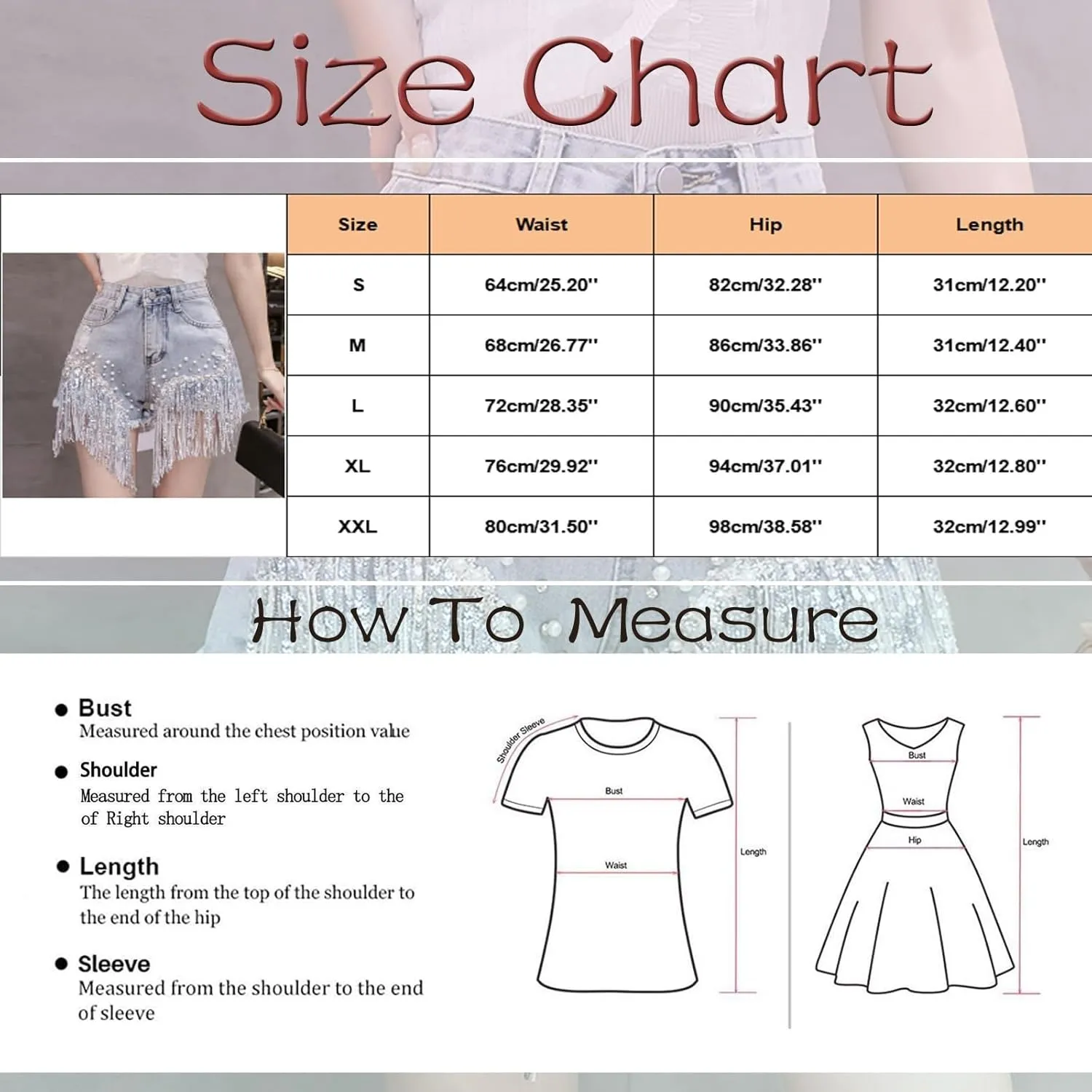 Jean Shorts Womens High Waisted Ripped Rhinestone Pearl Beaded Fringe Tassel Denim Short Raw Hem Frayed Shorts