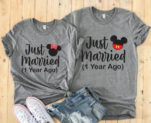 Just Married  - (A Year Ago) Disney Couples Matching Unisex T Shirts - Mickey and Minnie -Custom Anniversary