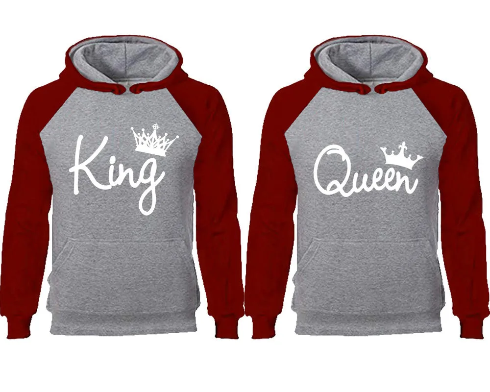 King & Queen Couple Matching Raglan Hoodies – Comfortable Unisex Pullover | Sold Separately in Sizes & Colors
