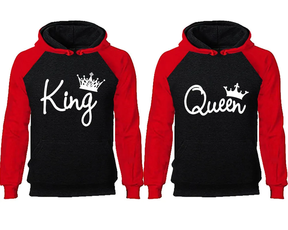 King & Queen Couple Matching Raglan Hoodies – Comfortable Unisex Pullover | Sold Separately in Sizes & Colors