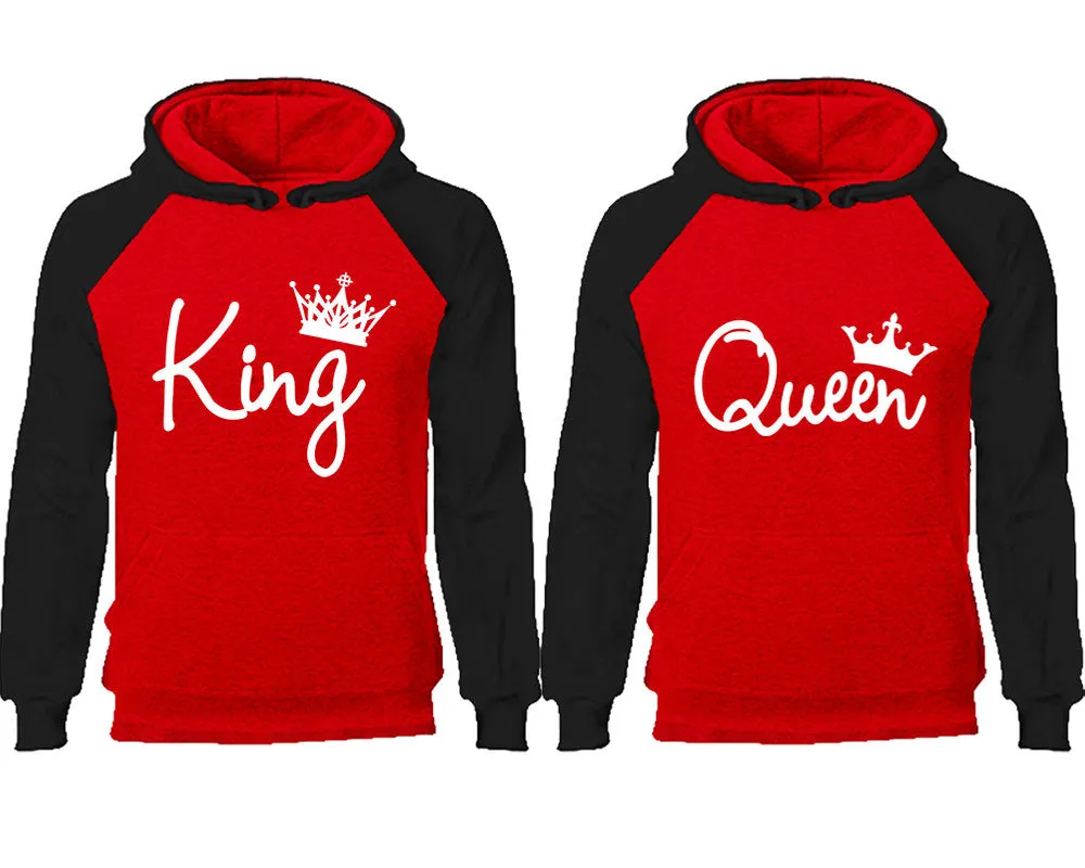 King & Queen Couple Matching Raglan Hoodies – Comfortable Unisex Pullover | Sold Separately in Sizes & Colors