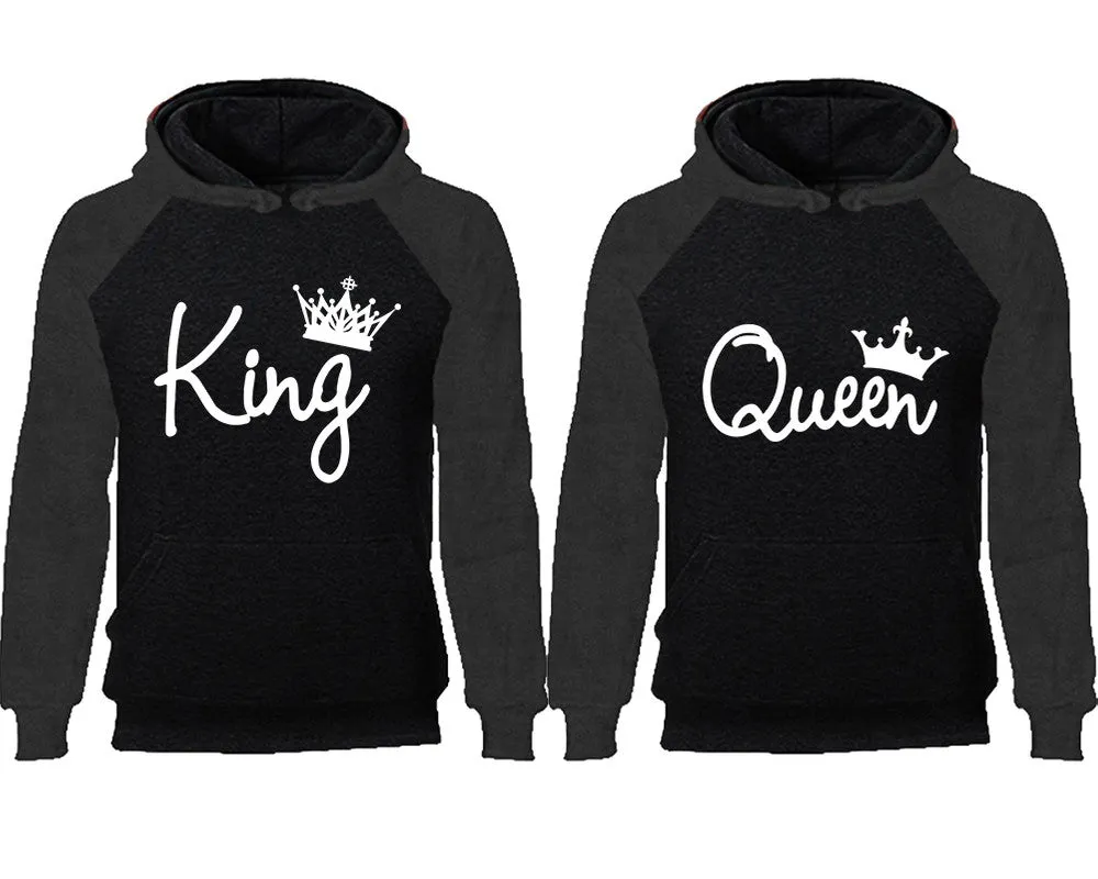 King & Queen Couple Matching Raglan Hoodies – Comfortable Unisex Pullover | Sold Separately in Sizes & Colors