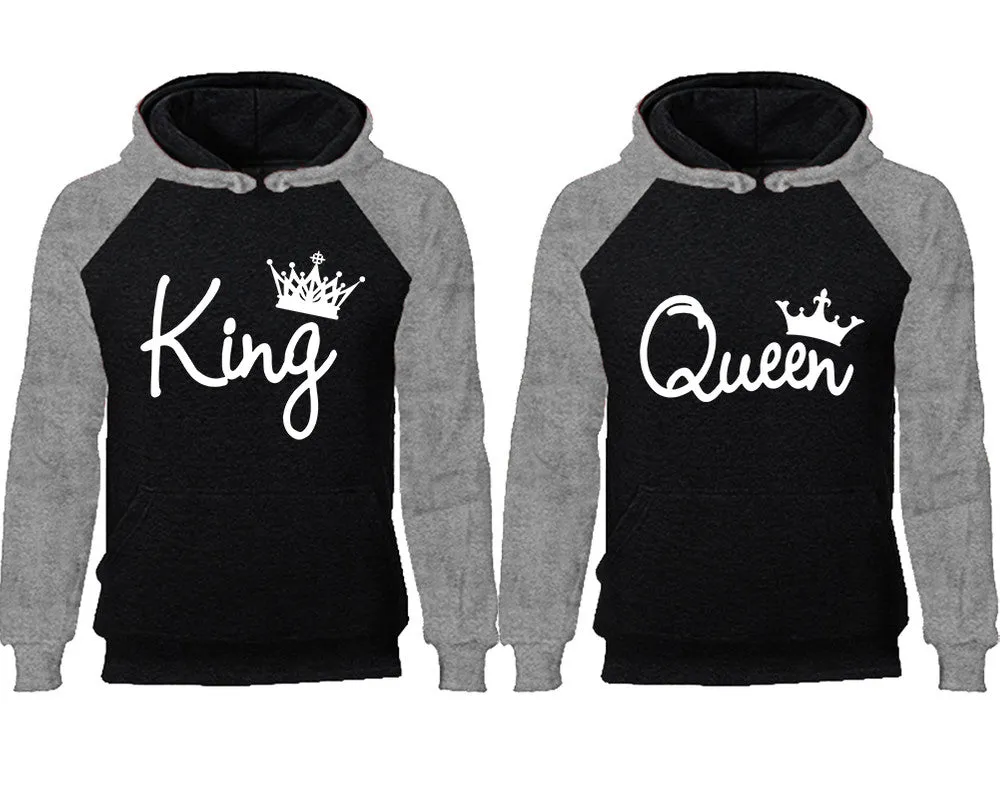King & Queen Couple Matching Raglan Hoodies – Comfortable Unisex Pullover | Sold Separately in Sizes & Colors