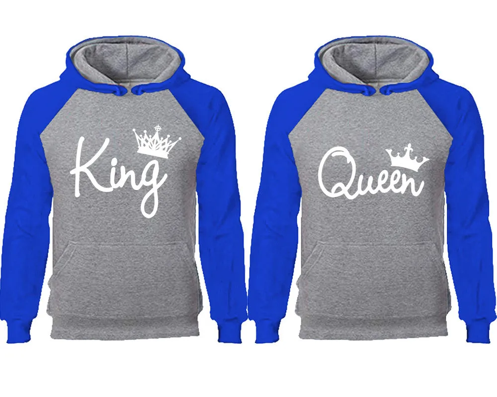 King & Queen Couple Matching Raglan Hoodies – Comfortable Unisex Pullover | Sold Separately in Sizes & Colors