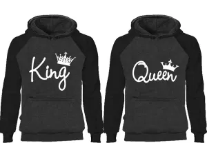 King & Queen Couple Matching Raglan Hoodies – Comfortable Unisex Pullover | Sold Separately in Sizes & Colors