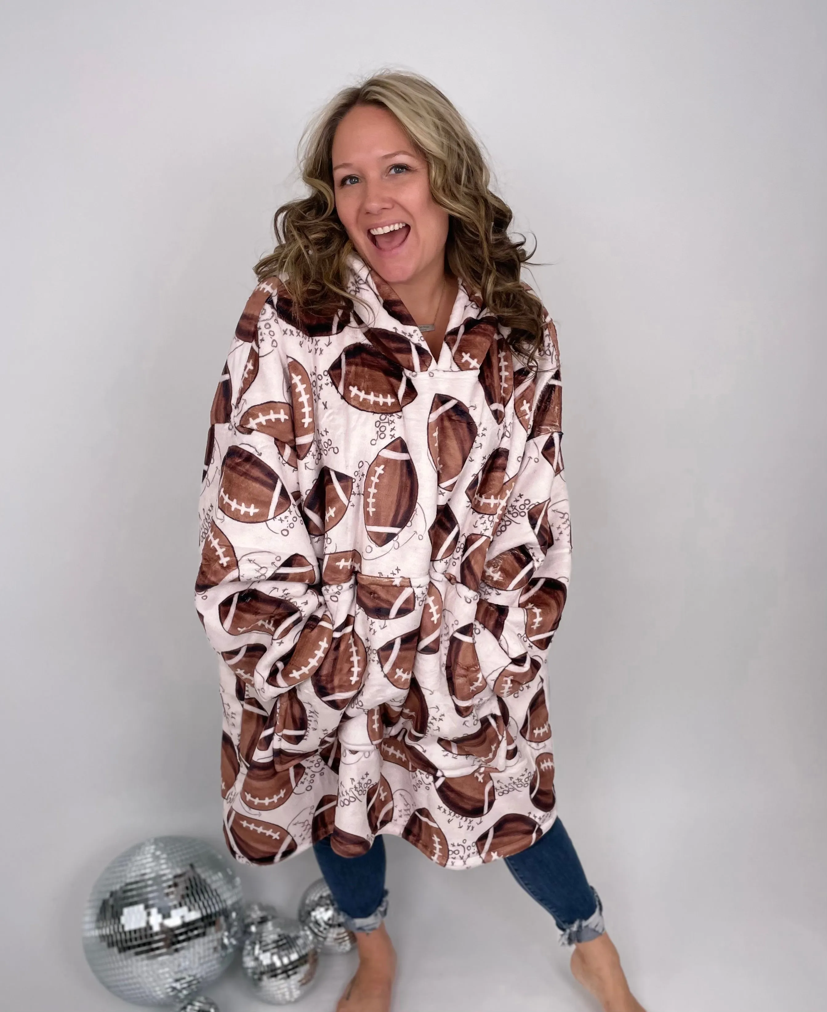 KMB Custom FOOTBALL Blanket Hoodies!! ADULT   KID SIZE!!