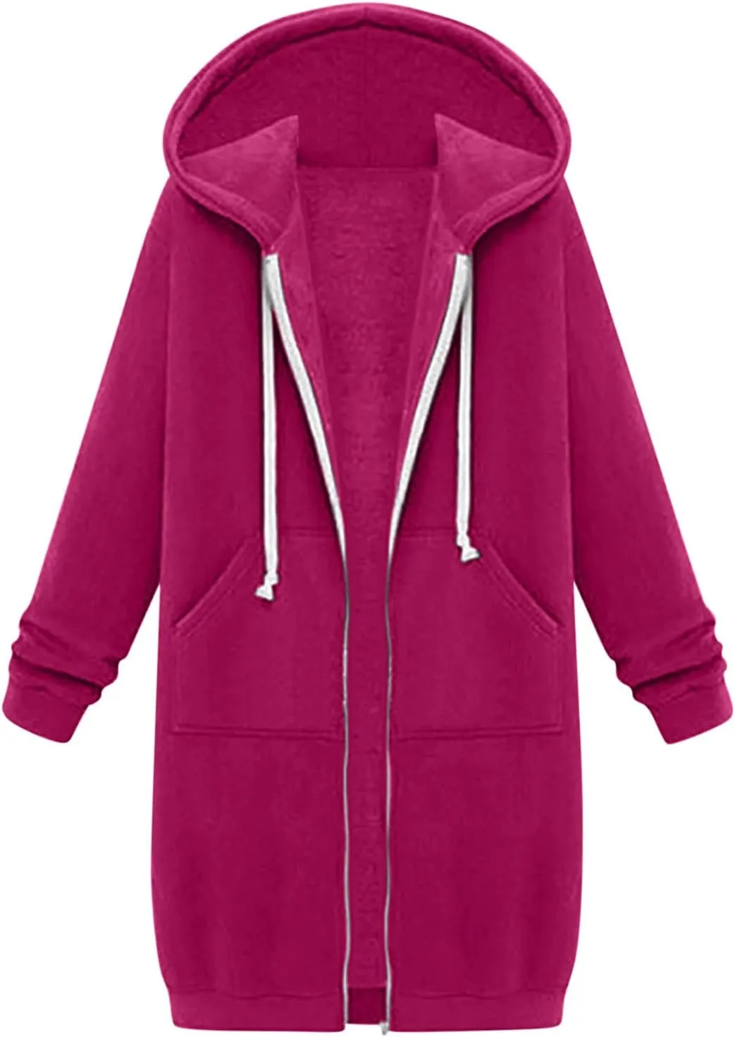 Knee Length Hoodies for Women Zip Up Hoodie Fashion Long Sleeve Sweatshirts Casual Fall Hooded Jackets with Pockets