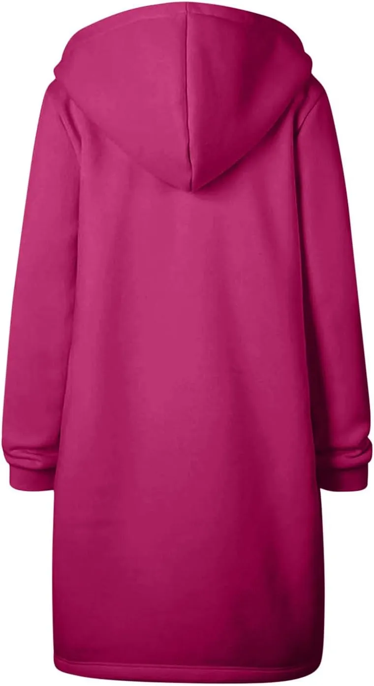Knee Length Hoodies for Women Zip Up Hoodie Fashion Long Sleeve Sweatshirts Casual Fall Hooded Jackets with Pockets