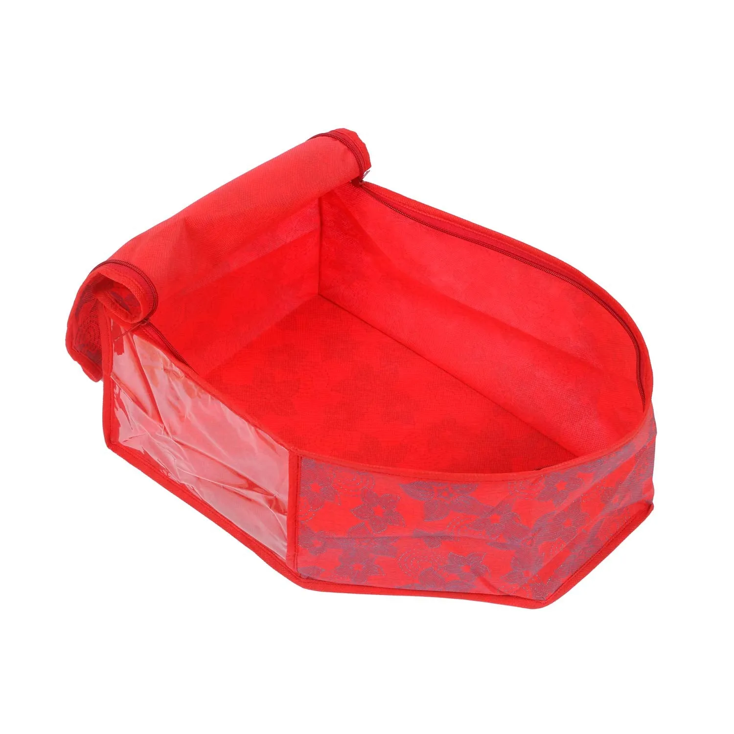 Kuber Industries Metallic Flower 2 Piece Non Woven Blouse Cover Set (Red) - CTKTC023177