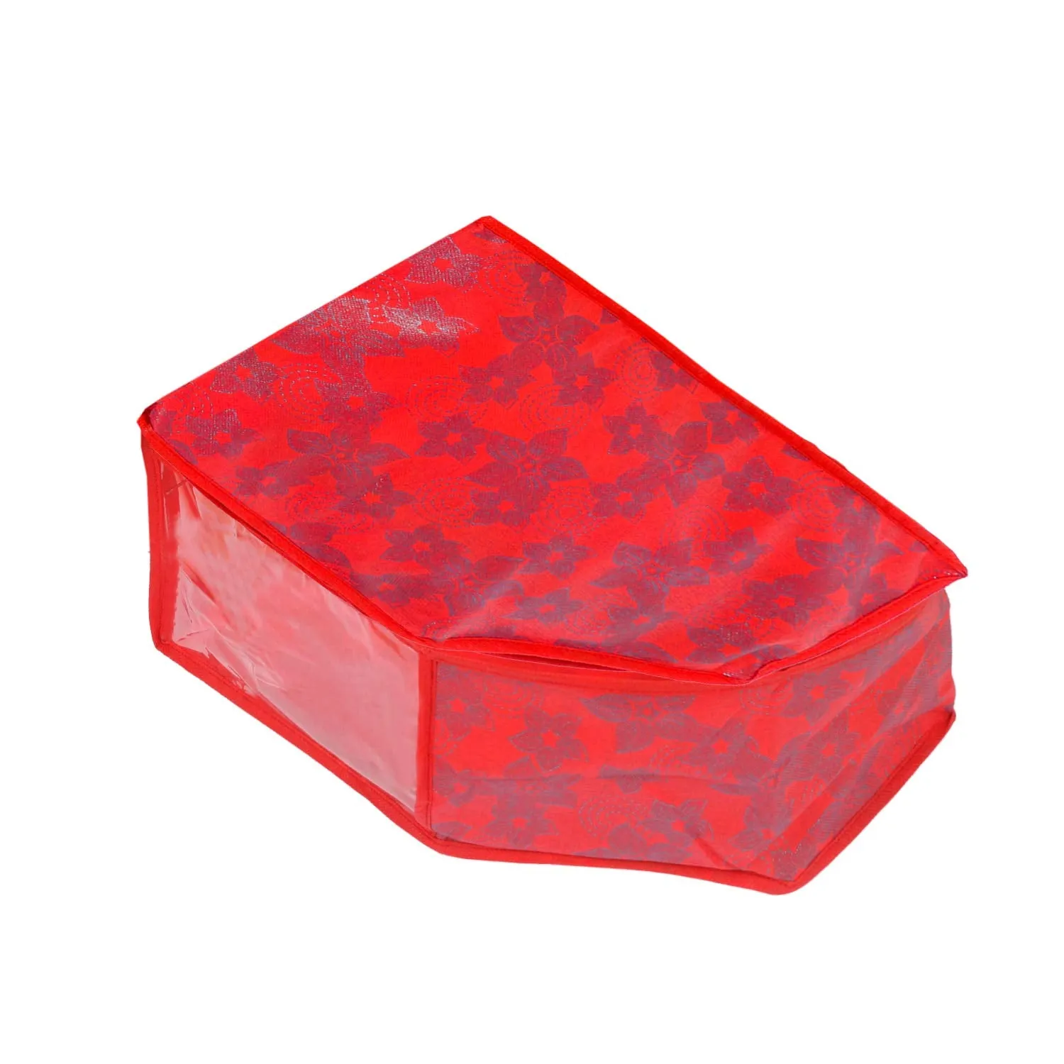 Kuber Industries Metallic Flower 2 Piece Non Woven Blouse Cover Set (Red) - CTKTC023177
