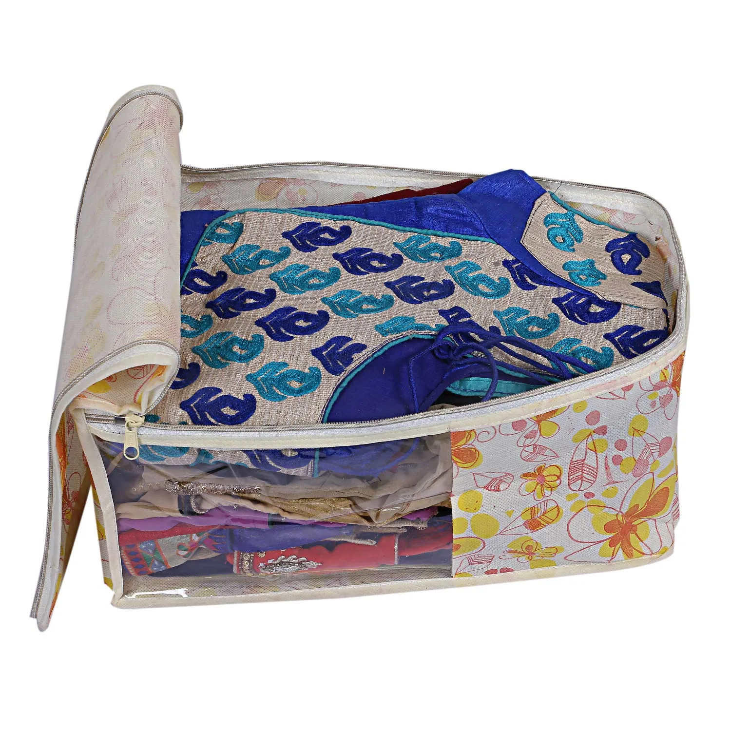 Kuber Industries Metallic Print 4 Piece Non Woven Blouse Cover