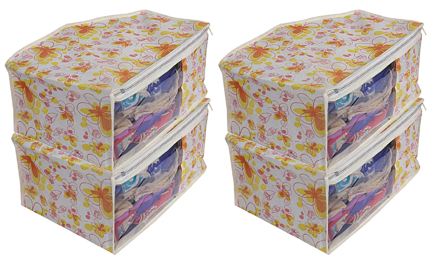 Kuber Industries Metallic Print 4 Piece Non Woven Blouse Cover