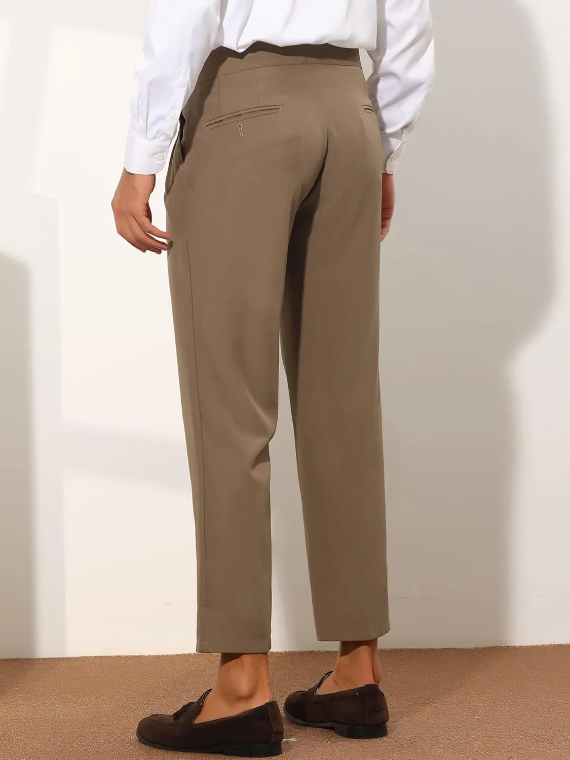 Lars Amadeus Cropped Dress Pants for Men's Slim Fit Pleated Front Solid Business Chino Trousers
