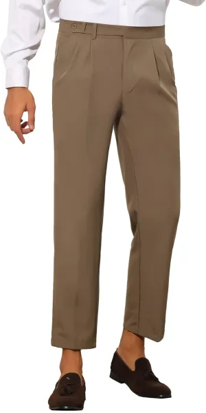 Lars Amadeus Cropped Dress Pants for Men's Slim Fit Pleated Front Solid Business Chino Trousers
