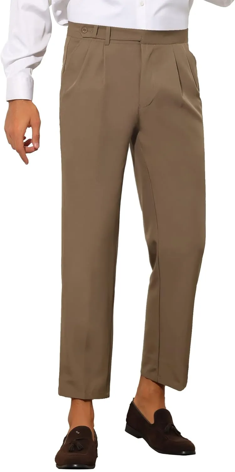 Lars Amadeus Cropped Dress Pants for Men's Slim Fit Pleated Front Solid Business Chino Trousers