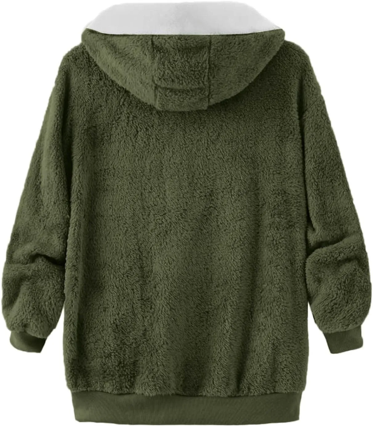 LCMTWX Fleece Jacket Women Loose Solid Color Artificial Wool Zipper Drawstring Long-Sleeved Hoodie Oversized Fluffy Winter